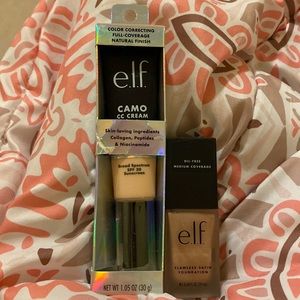 ELF camo cc cream in shade 125C and flawless foundation in shade Alabaster. New